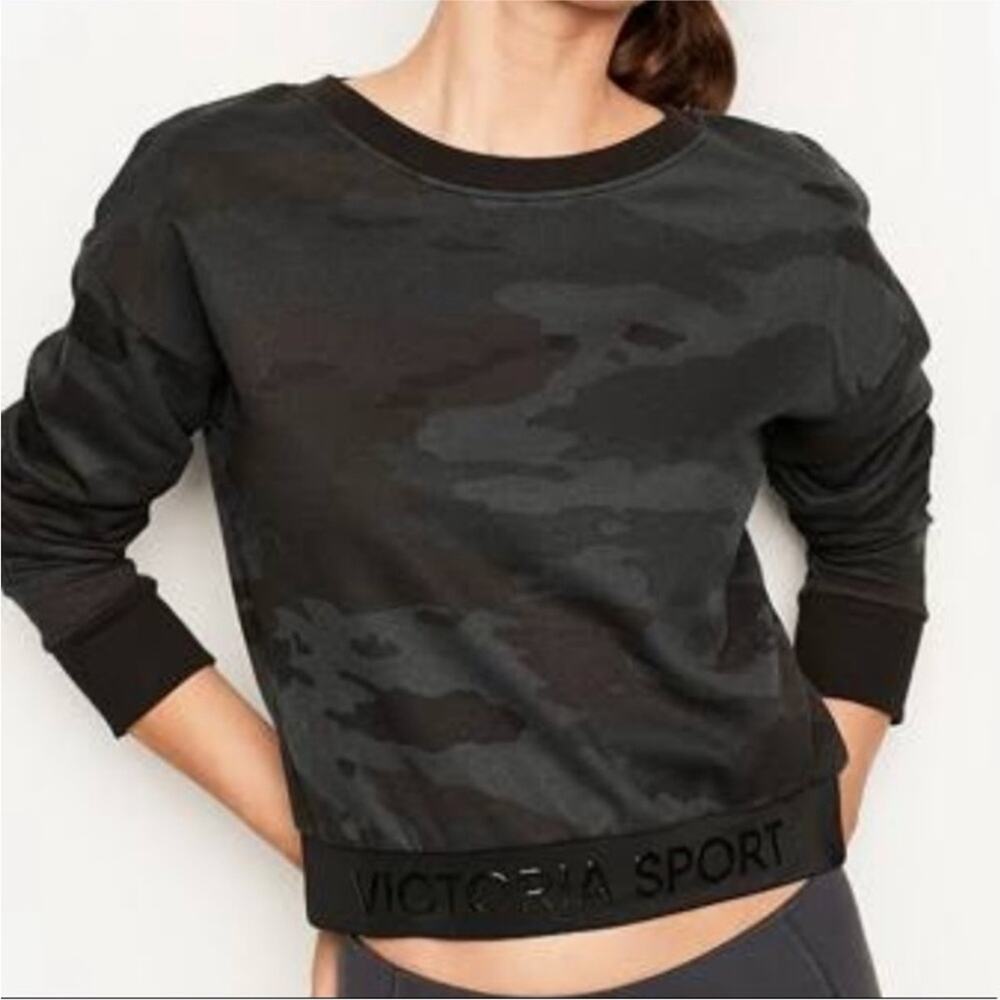 Victoria Secret Sport Black camo cropped sweatshirt size XL NWT new athletic